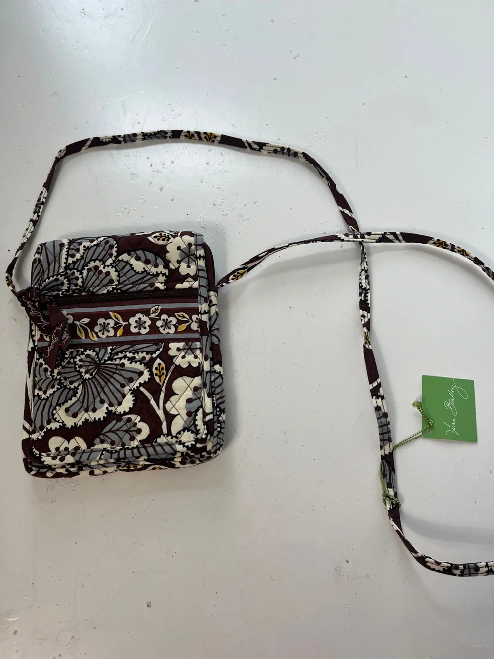 Vera Bradley Mini Hipster Slate Blooms Brown Blue Floral Bag with Wallet NWT